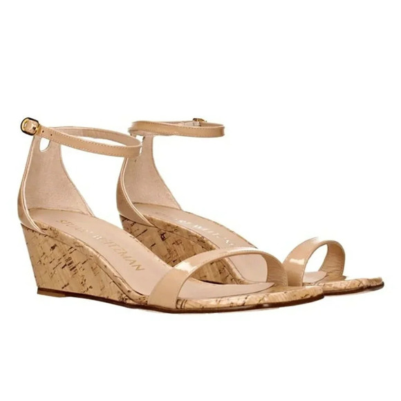 Stuart Weitzman Women's Nudistcurve Ankle Strap Wedge Sandals Size 38 MSRP $395 - Picture 1 of 10